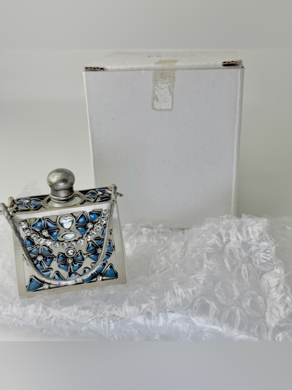Vintage Mini Purse Perfume Decanter NOS Blue Rhinestone w Box - Picture 5 of 10